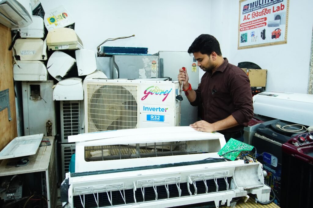 HVAC technician performing furnace repair as part of HVAC marketing services