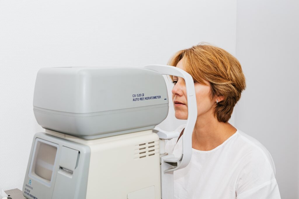 Optometrist conducting an eye exam as part of optometry and eye care marketing services