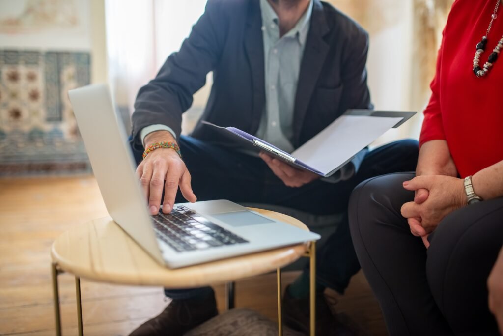 Family law attorney meeting with a client as part of family law marketing services